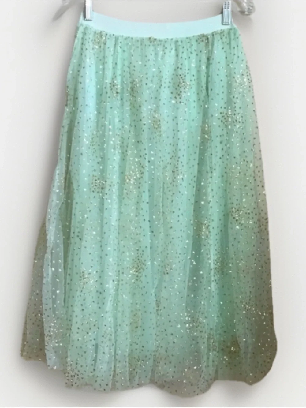 ANTHROPOLOGIE Sydney Shimmer Tulle Midi Skirt in Mist Green Skirt Size XS